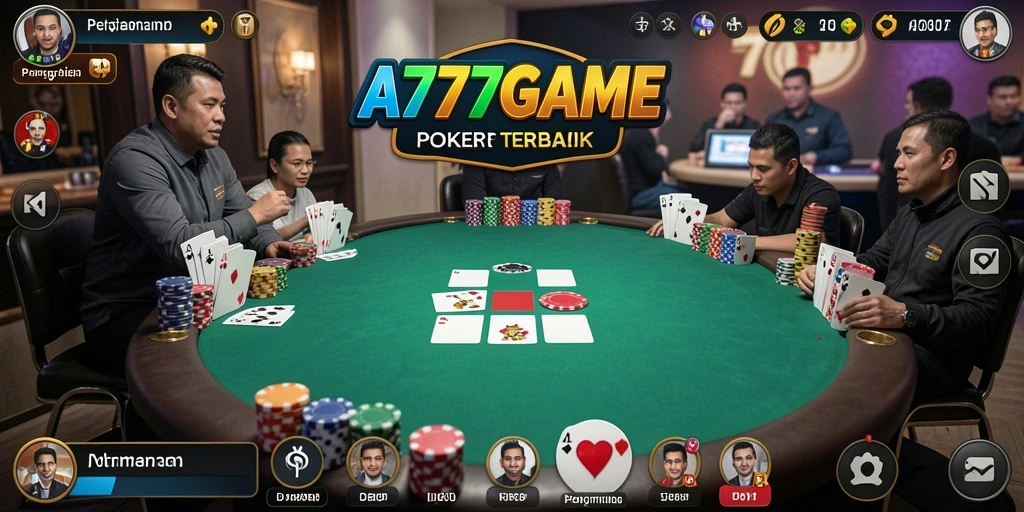 Screenshot A777GAME menampilkan suasana meja Poker yang mendebarkan.