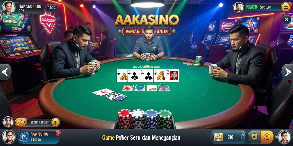 Screenshot AAKASINO menampilkan gameplay poker yang seru dan mendebarkan.