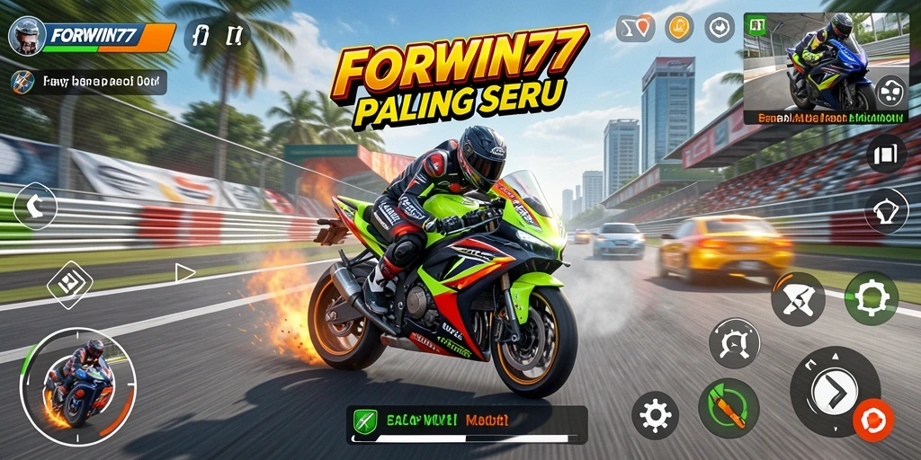 Tampilan gameplay seru dalam balapan motor FORWIN77.