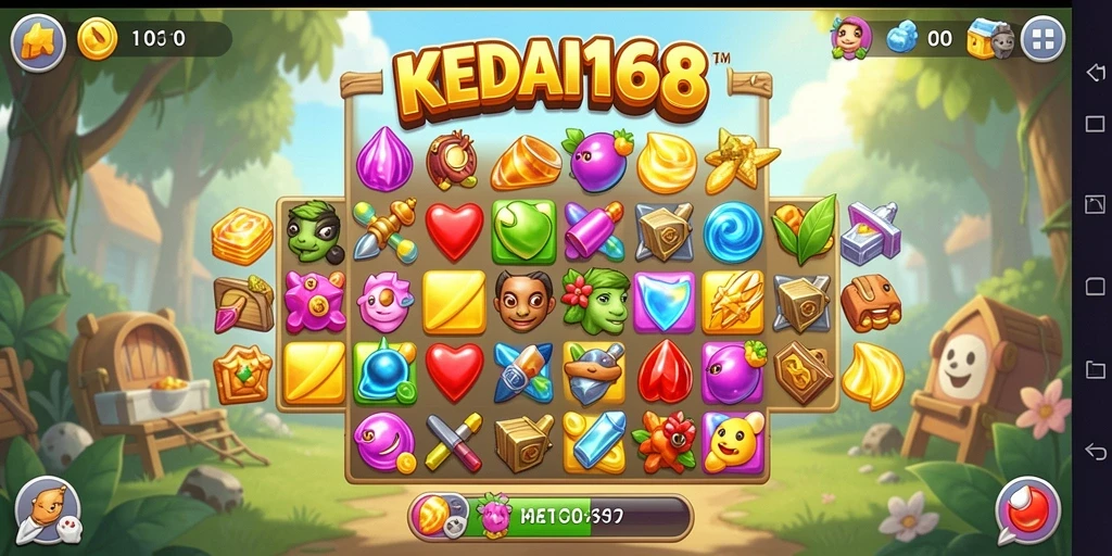 Screenshot gameplay KEDAI168 menunjukkan suasana seru permainan Match-3.