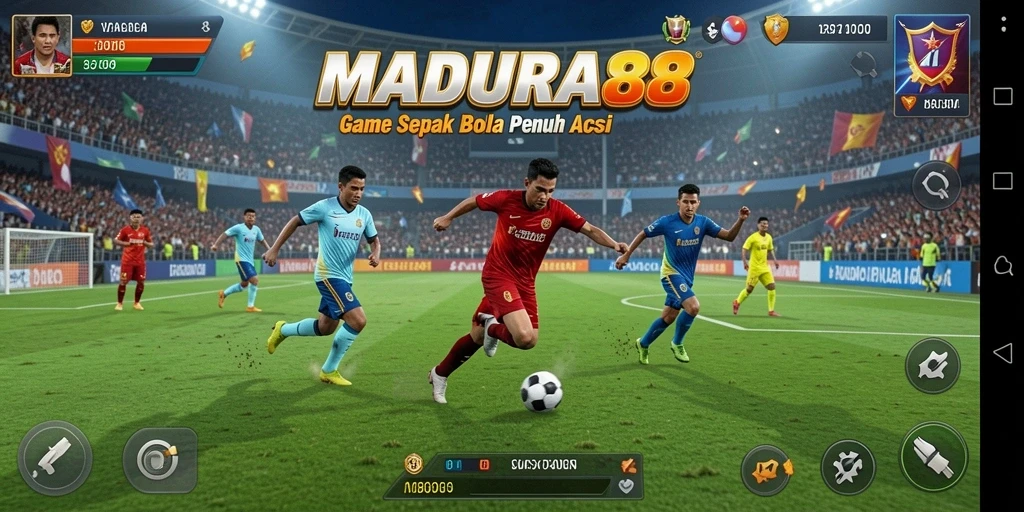 Tangkapan layar gameplay <strong>MADURA88</strong> menampilkan aksi sepak bola yang intens.
