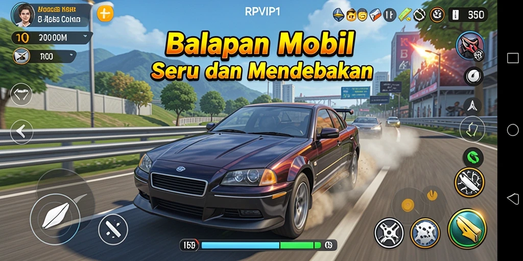 Tangkapan layar RPVIP1 menampilkan aksi balapan mendebarkan.
